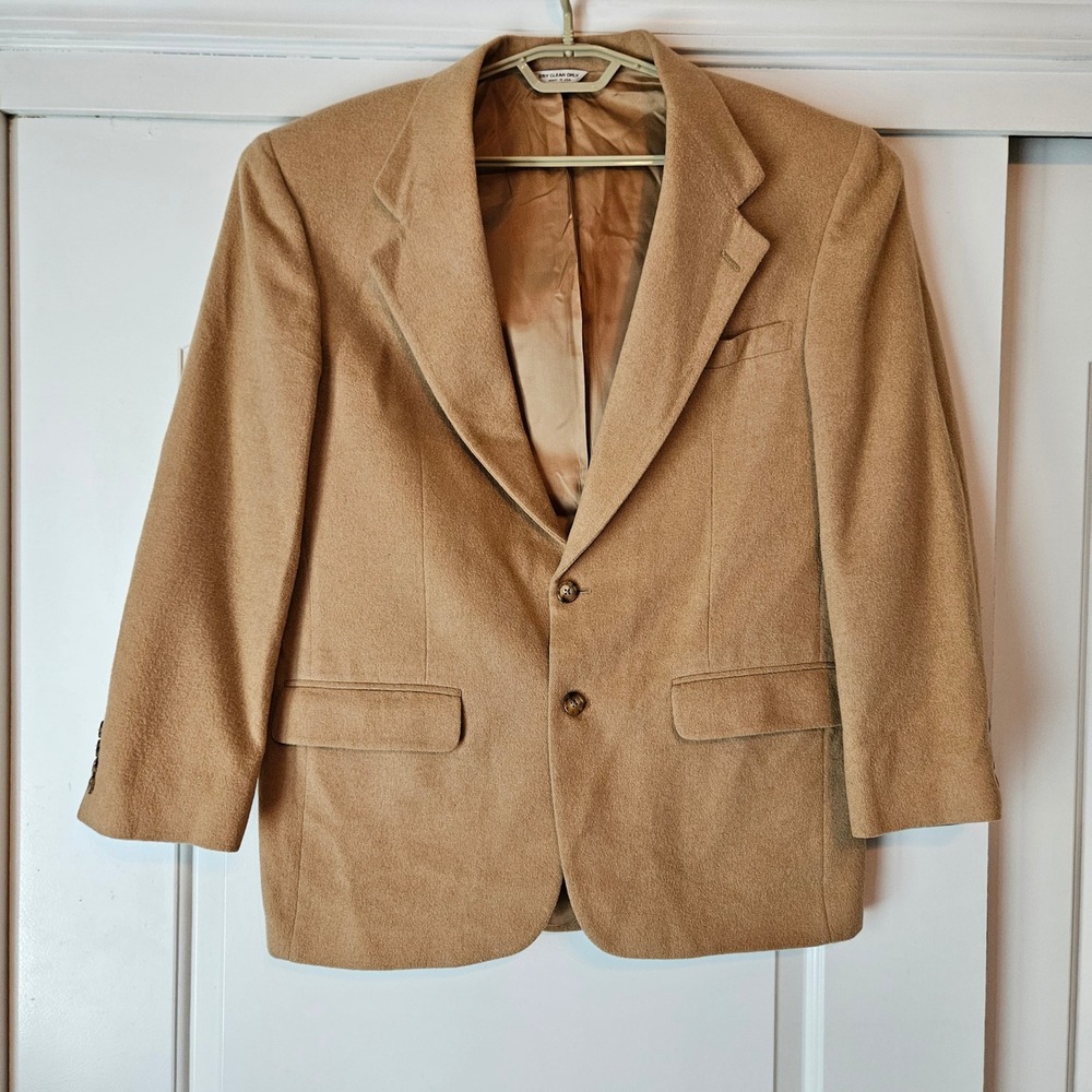 Bill Blass Camel Hair Blazer Sport Coat Jacket 44R Tan Brown Beige 44R‎ Notch